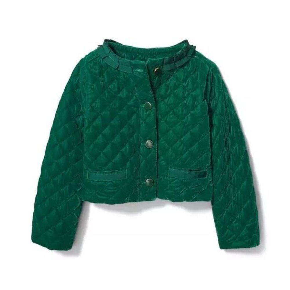 Janie and Jack Velvet Quilted Jacket 3T 4T Enchanted Forest Green Button Front